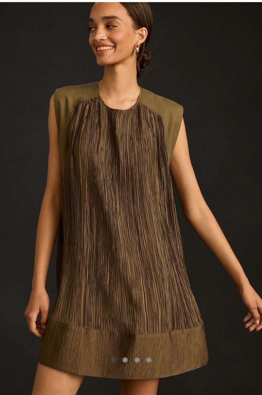 Anthropologie Cap-Sleeve Plissé Mini Dress - Picture 4 of 10